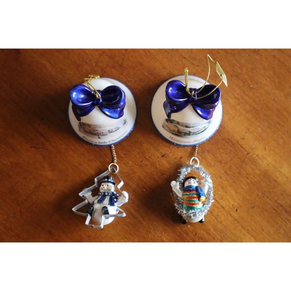 Glued* Lot Thomas Kinkade Ringing in Holiday Christmas Bell Ornaments W/ Snowmen - Picture 5 of 13